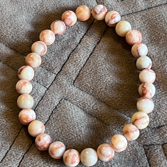 Handmade Jewelry - Handmade Chic Natural Red Network Stone Beaded Bracelet, Size 7”